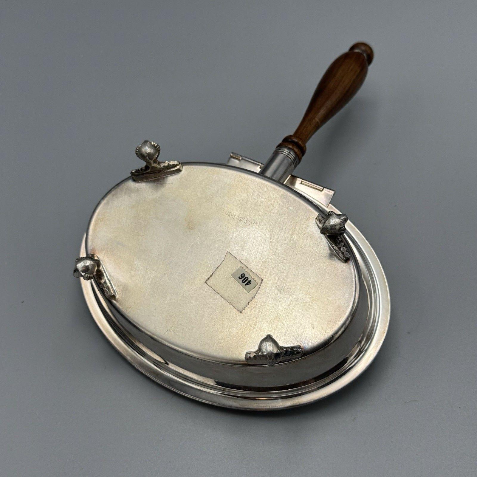 Vtg Sheffield Silver USA Oval Butler Crumb Catcher Wood Handle