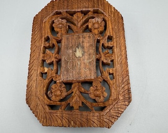 VTG-hout handgesneden onderzetter plantenstandaard rechthoek India boho kitscherig 6"
