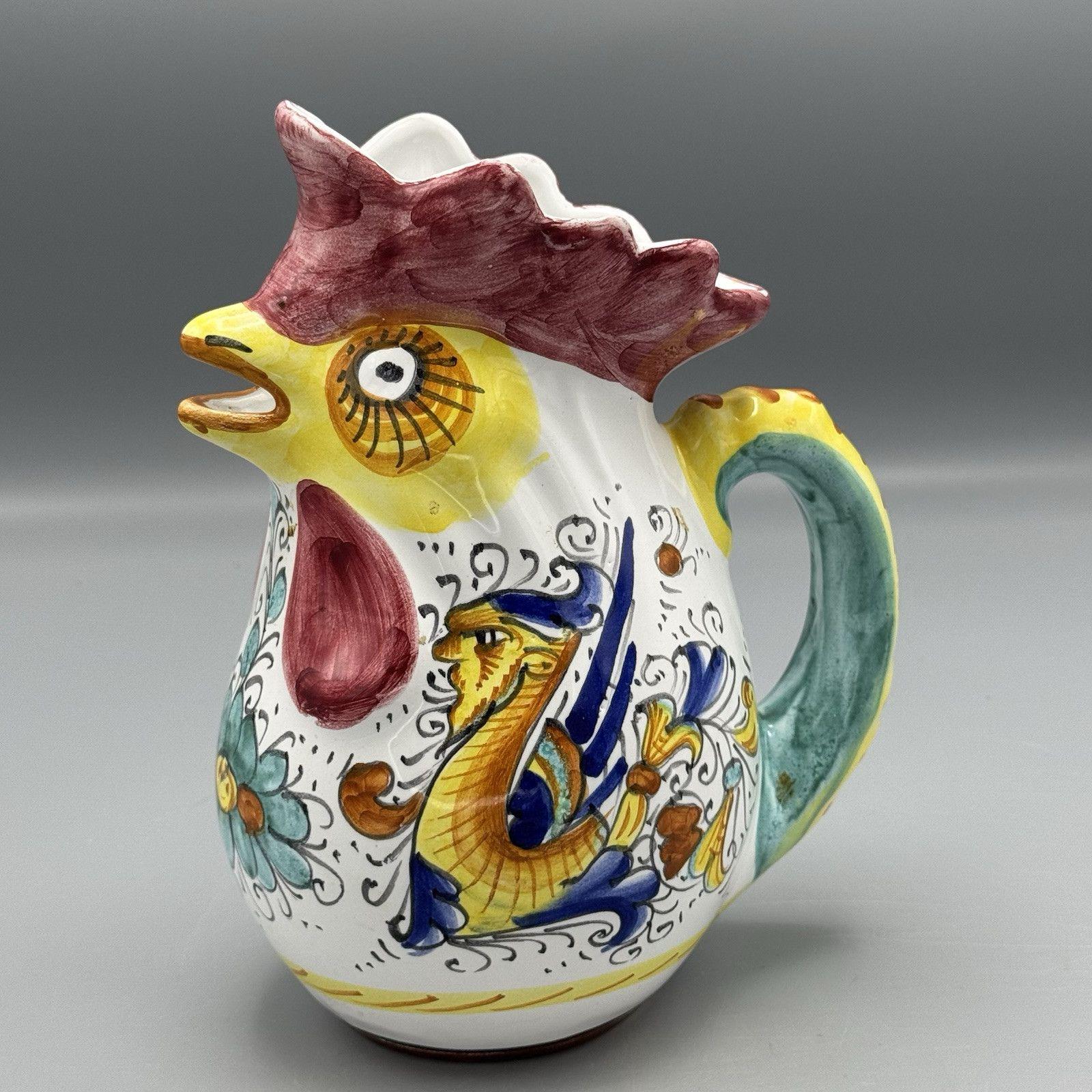 Williams Sonoma Majolica Rooster Pitcher Italy Dragon 8.5
