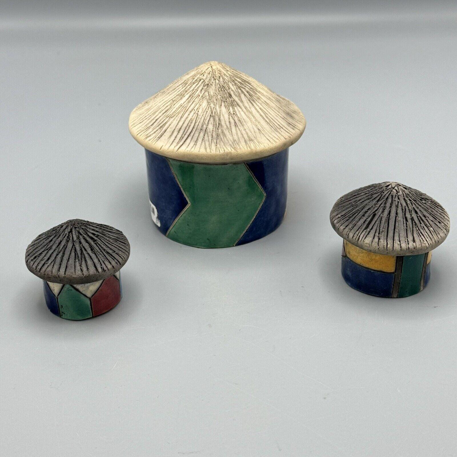 ヴィンテージ 3 マルチカラー 釉薬 小屋 フェニックス 楽焼 陶器 置物