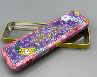 Brighton Pink Purple Rectangle Empty Watch Tin Trinket Pencil Box Romance 9.5"