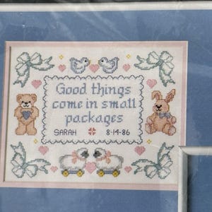 1986 Dimensions Baby Love Pair Kit Counted Cross Stitch Birth Record NOS Nursery