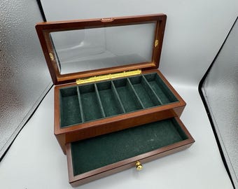 ヴィンテージ 1 引き出しジュエリーボックス、フリップトップガラス