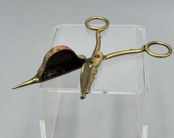 Vintage Brass Scissor Candle Wick Trimmer Monogrammed HJP Candle Snuffer MCM READ