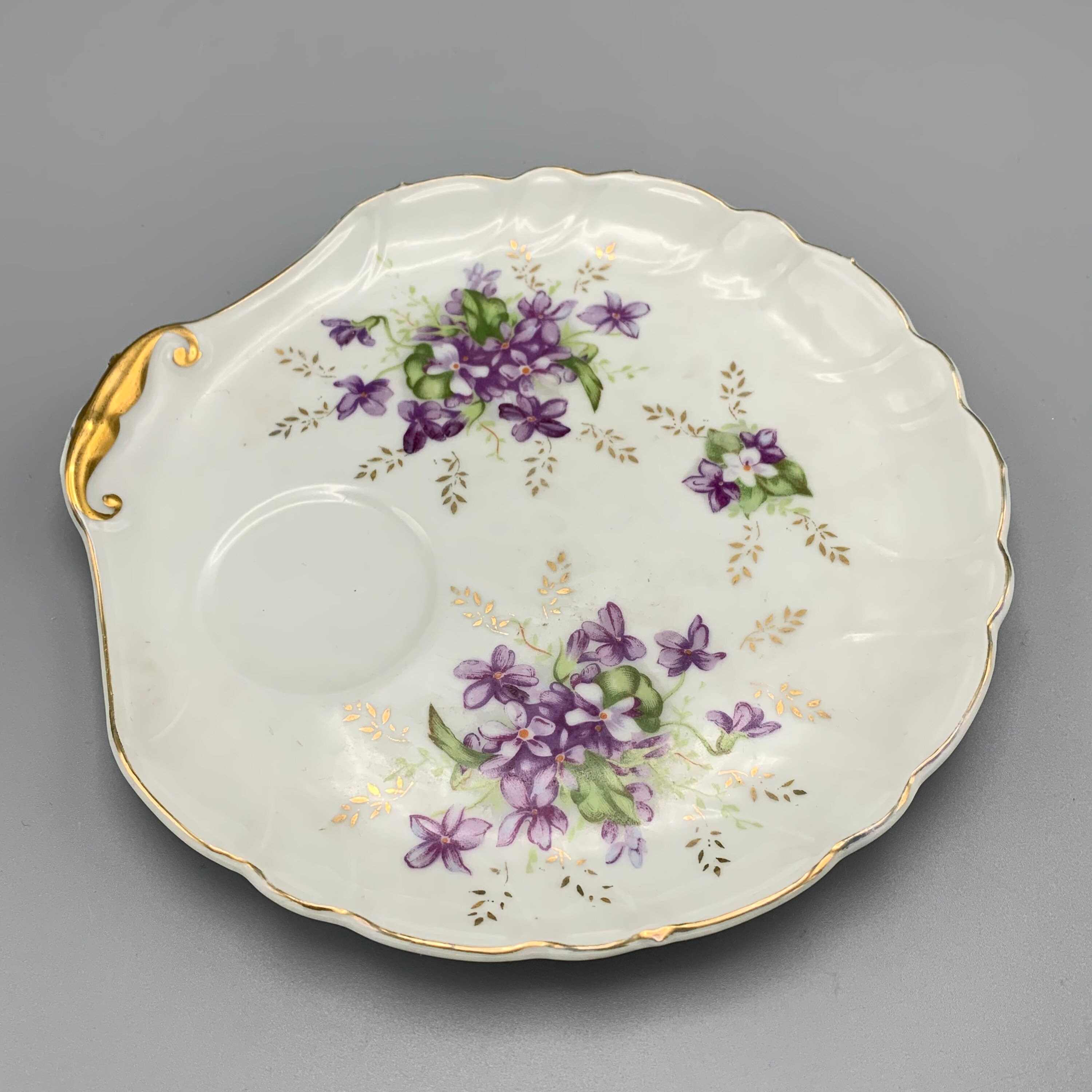 Vintage Purple Violet China Snack / Lunch Plate, Footed Cup