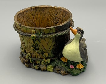 Vintage Resin Duck Potted Plant Flower Holder Well Bucket Succulent Planter Kitschy