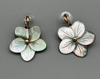 Brighton Neptune's Rings Shell Flower 2 Tone Post Drop Earrings Mother of Pearl