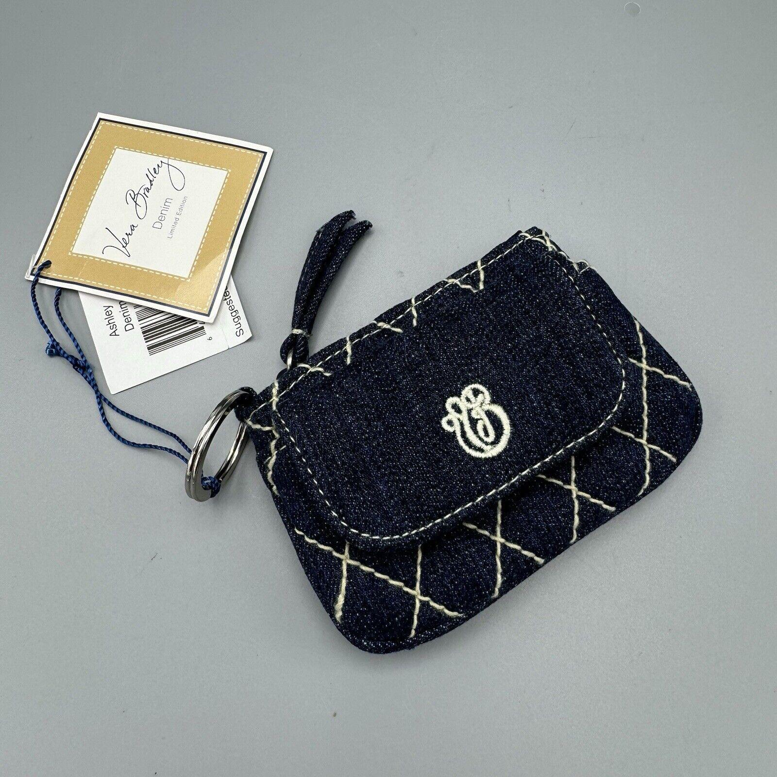 Vera Bradley Ashley Zip Top Coin Case Key Ring Denim Navy New Tags