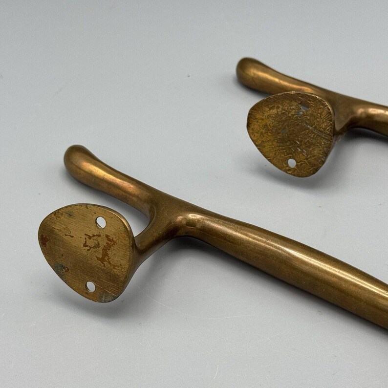 Vtg Pair Antique Brass Bronze Pull Door Handles Heavy Old World Art Deco 8 inch image 7
