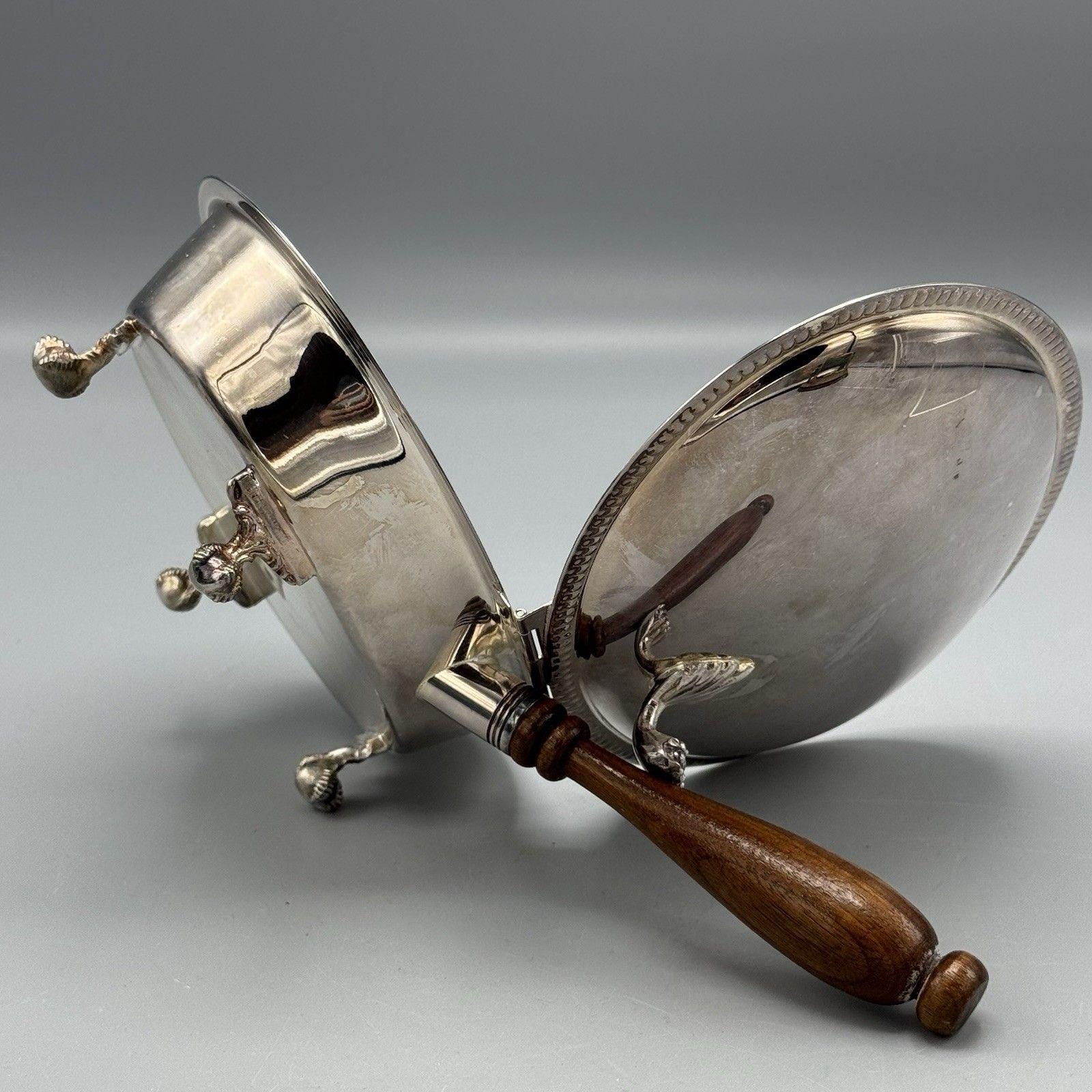 Vtg Sheffield Silver USA Oval Butler Crumb Catcher Wood Handle