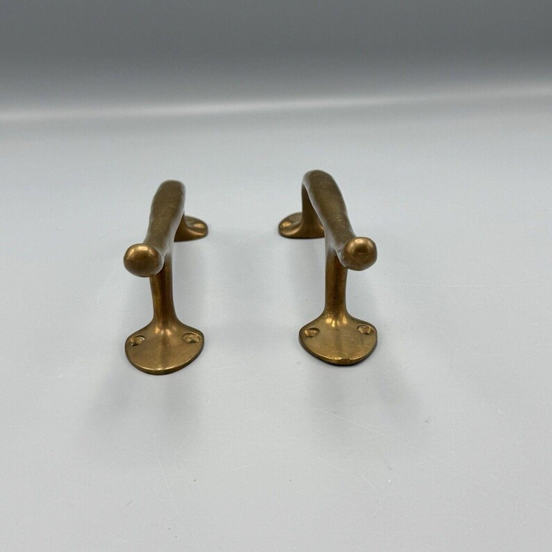 Vtg Pair Antique Brass Bronze Pull Door Handles Heavy Old World Art Deco 8 inch image 4