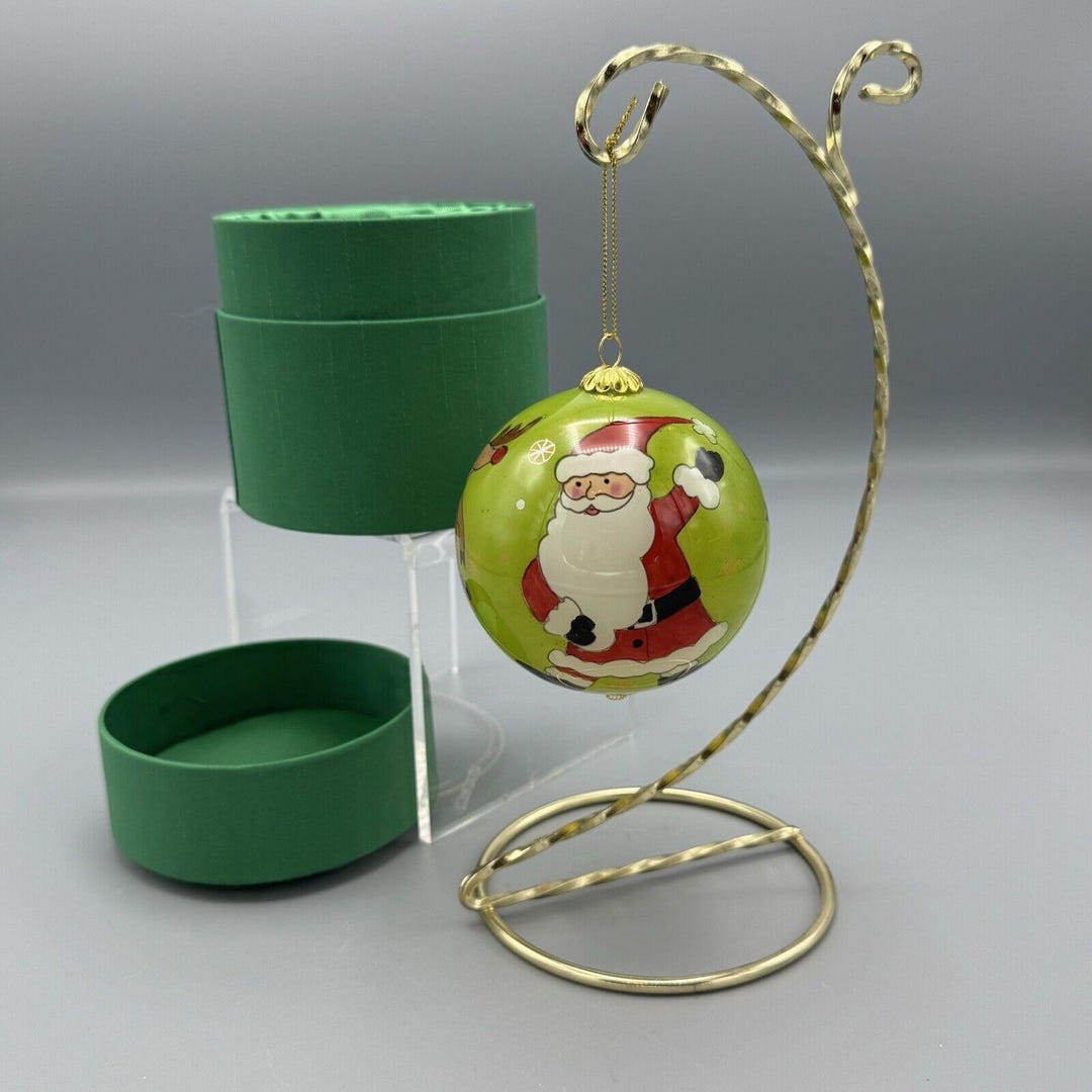 Vtg Li Bien Reverse Painted Glass Ball Ornament Santa Reindeer Pier 1 ...