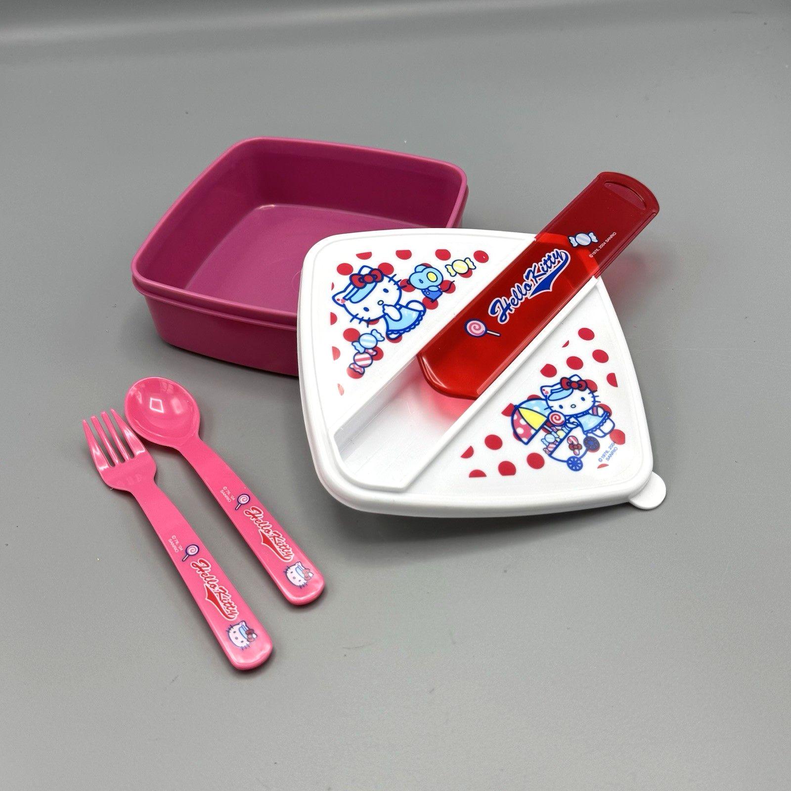 2004 Sanrio Hello Kitty Plastic Bento Lunch Box Container Fork