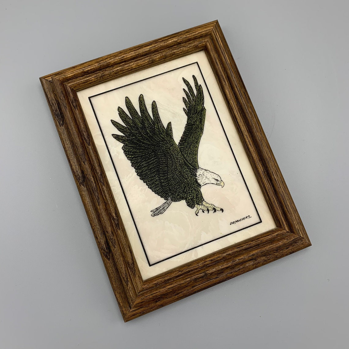 Framed American Eagle Marble Like Etched Art D R Mueller Etsy