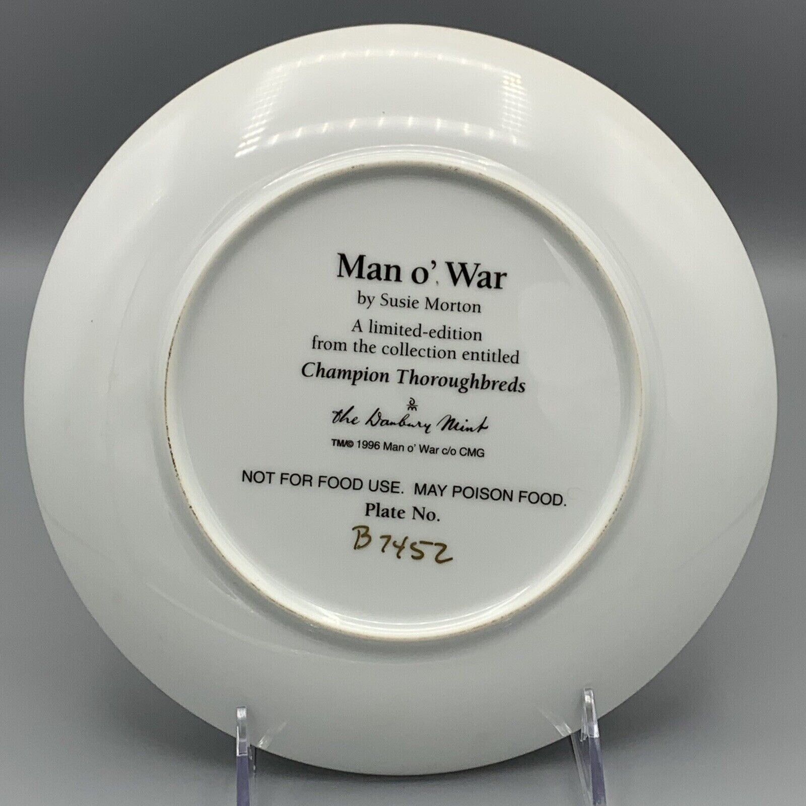Danbury Mint Racehorse Man of War Champion Thoroughbreds Plate