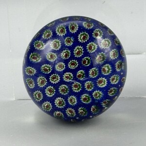 Vintage Art Glass Hand Made Millefiori Blue Green Paperweight Decorative Decor