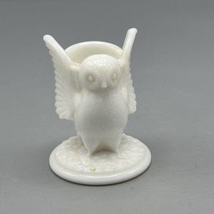 Vtg White Milk Glass Owl Shaped Toothpick Holder Figurine Cottagecore Kitschy