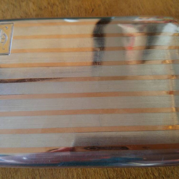 Antique Moore and Hoffman 1920's Sterling Silver and 14 kt Gold Banded Card Money Cigarette Joint Business Card Case. Engraved and Signed.