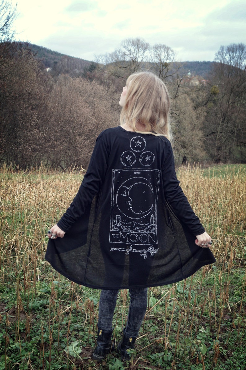 RESERVED for laura - Tarot Moon - size S, handpainted cardigan, black, one of a kind