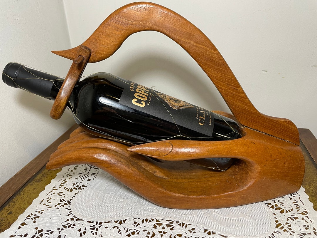 Vintage Wooden Hand Shaped Wine Holder Bottle Holder Wine Pourer Etsy