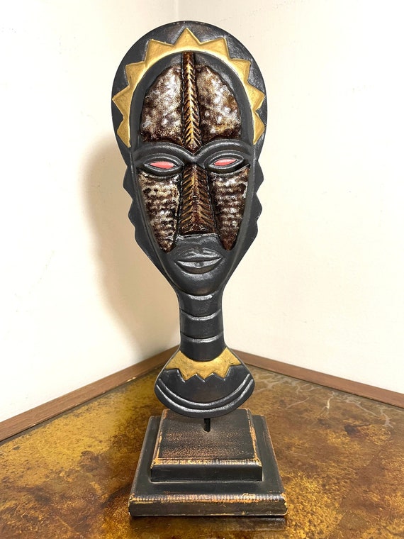 African Tribal Hand-Carved Wood Mask Art Carving o