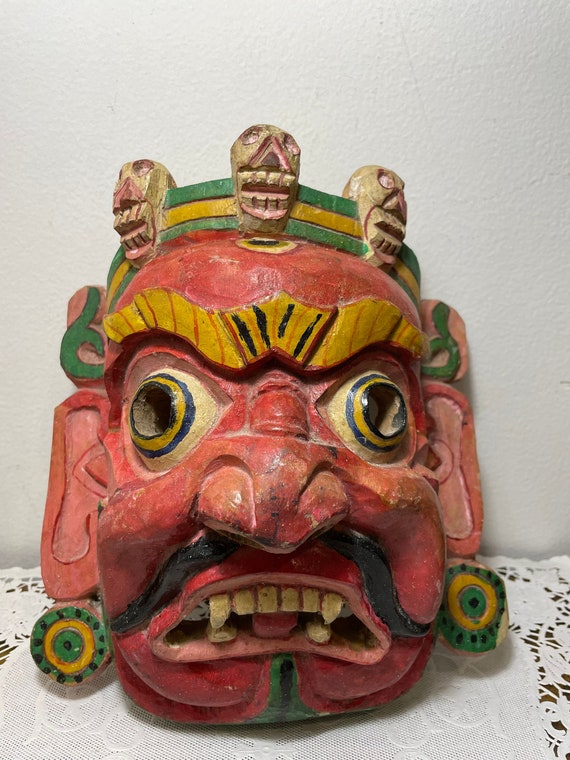 Vintage Hand Carved and Painted Balinese Wooden Ma