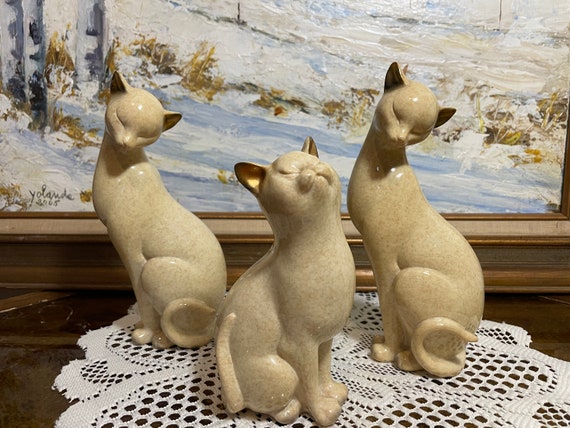 Set of Three Mid Century Modern Siamese Cat Figurines * Vintage