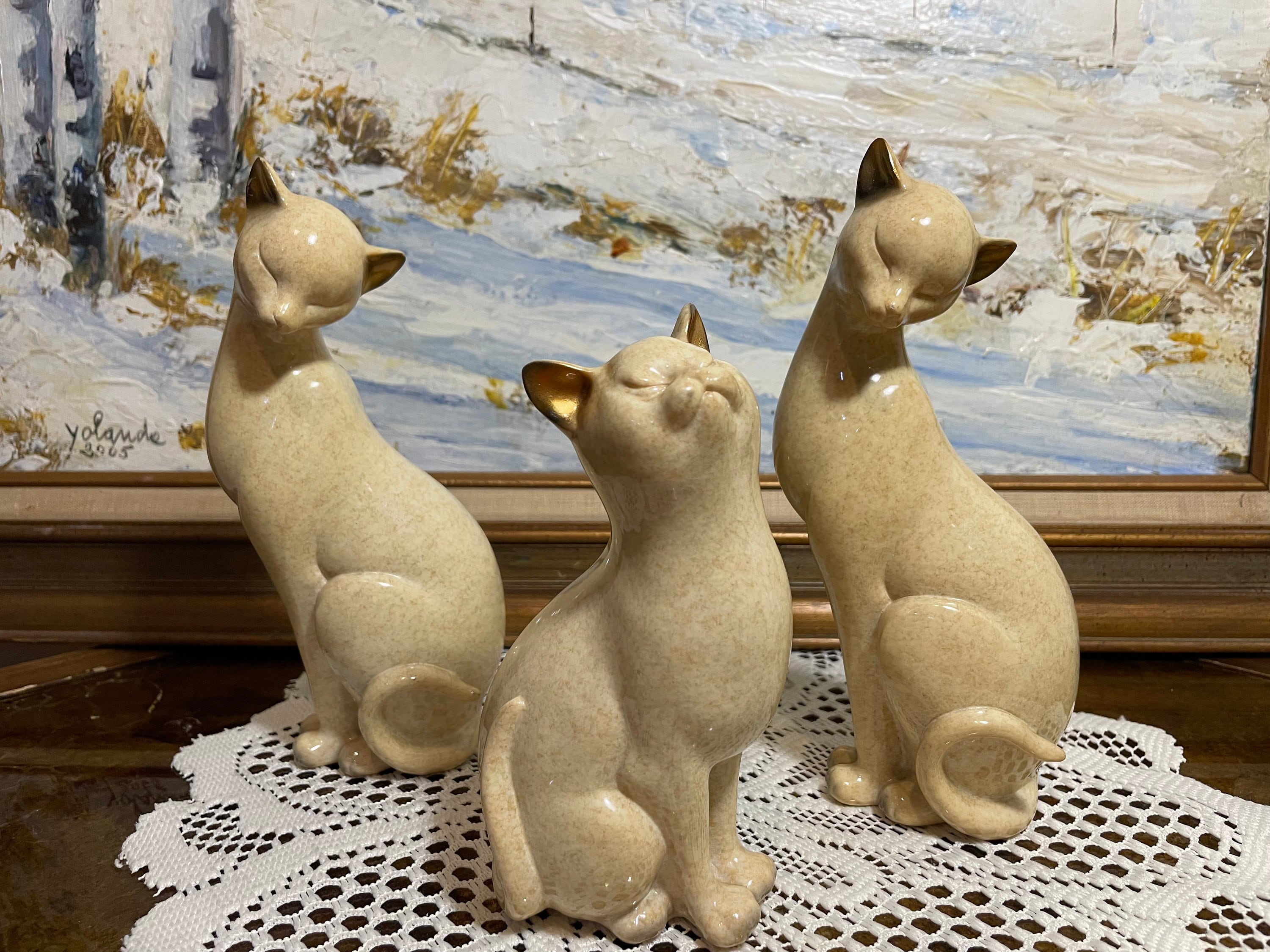 Set of Three Mid Century Modern Siamese Cat Figurines * Vintage