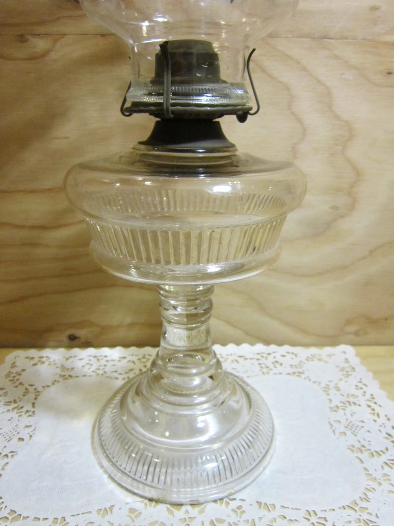 Vintage 18 1/2 Tall Glass Oil Lamp with Holiday Chimney Etsy