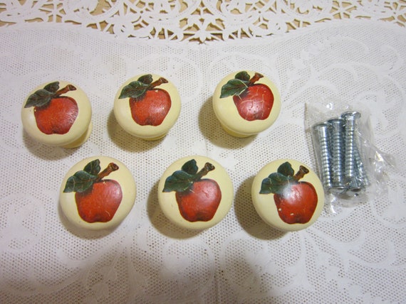 Set Of 6 Vintage Kitchen Cabinet Knobs Wooden Drawer Knobs Etsy