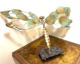 Beautiful Large Copper and Capiz Shells Dragonfly Sculpture