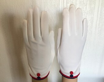 Vintage Wrist Length Driving Costume Gloves , Red & Navy Blue Trimmed