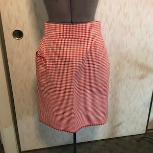 Zig & Zag Pretty! Vintage Handmade Red Gingham w/Rick Rack Detail Apron- One Size Fits Most