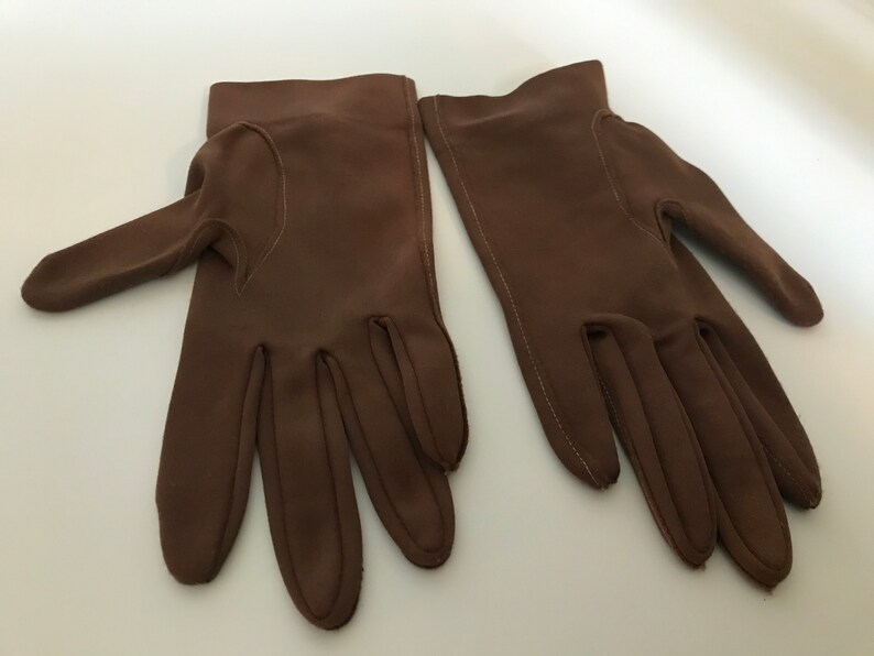 Vintage Van Raalte Cotton Nylon Knit Brown Ladies Driving One Size Pin Up Fashion Gloves Costume
