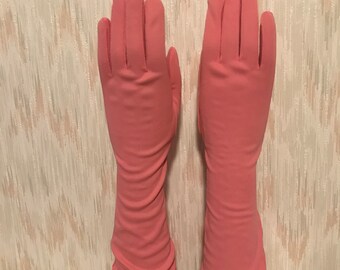 Vintage Formal Length Harms of California Pink Fashion Formal Evening Pinup Gloves- Size 6 - 7