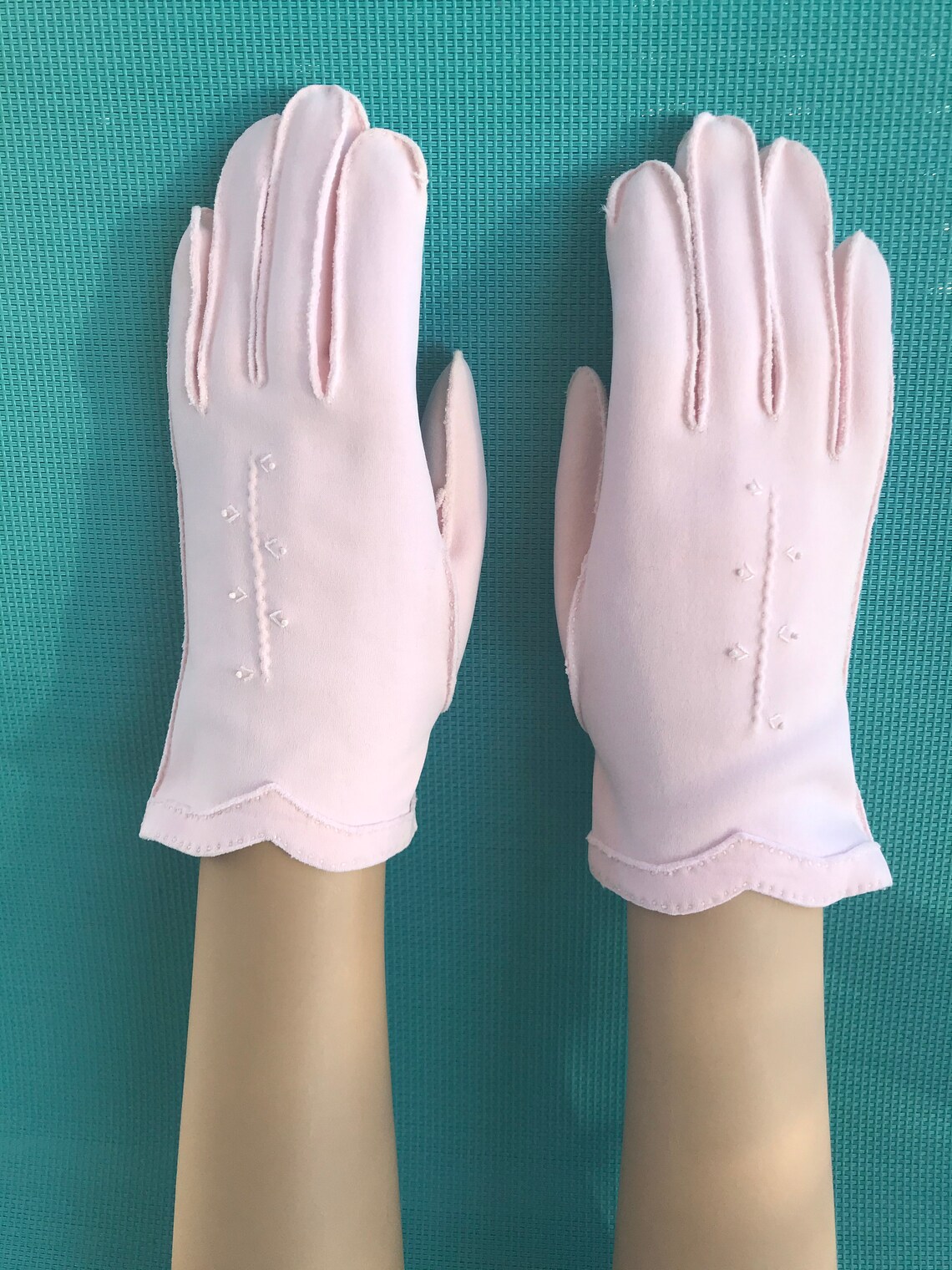 Black Jersey Gloves with Pink Stone Embellishment main image 0