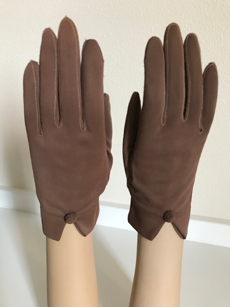 Vintage Van Raalte Cotton Nylon Knit Brown Ladies Driving One Size Pin Up Fashion Gloves Costume
