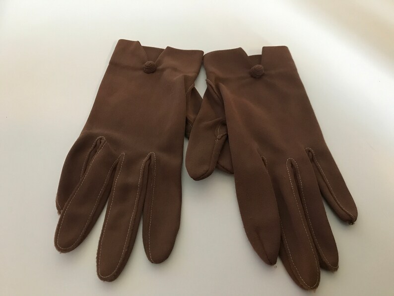 Vintage Van Raalte Cotton Nylon Knit Brown Ladies Driving One Size Pin Up Fashion Gloves Costume