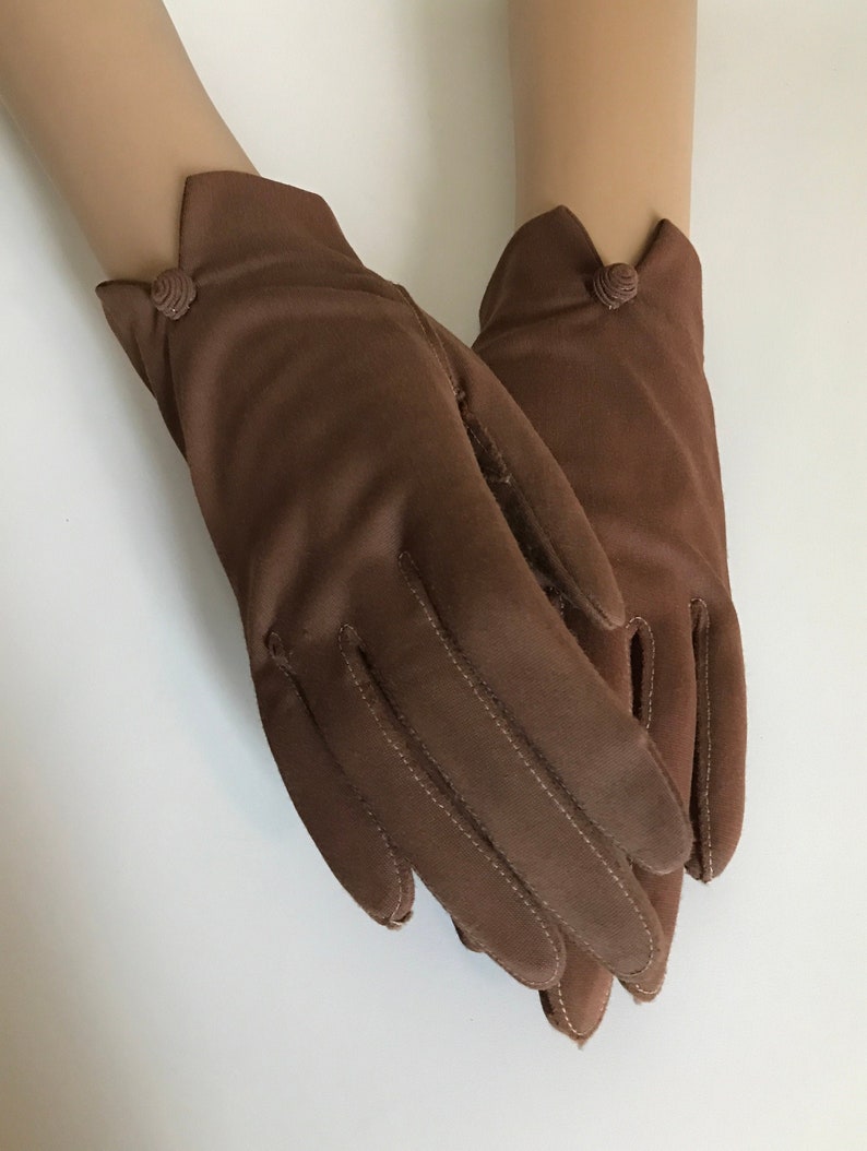 Vintage Van Raalte Cotton Nylon Knit Brown Ladies Driving One Size Pin Up Fashion Gloves Costume