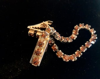 Autumn Skies!  Vintage 6”  Golden Brown Rhinestone design Sweater Clip
