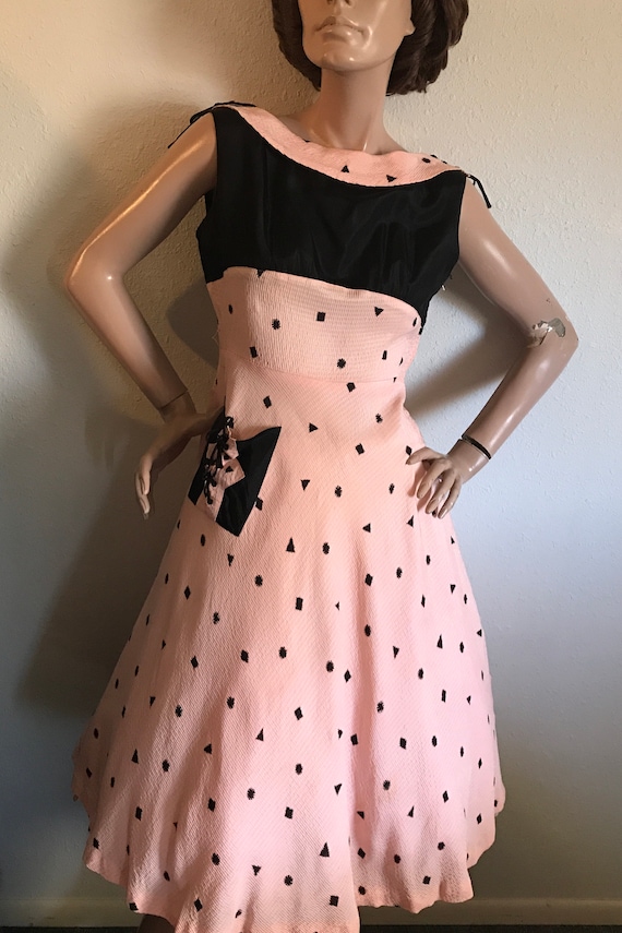 Seersucker and Lace! Vintage 1950’s Pink & Black