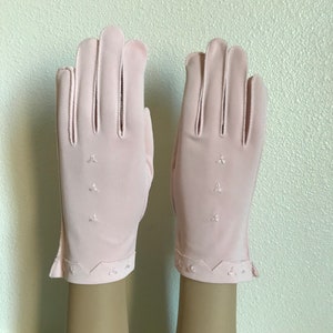 Double Pale Pink! Vintage Double Woven Nylon Pale Pink Gloves w/decorative front stitching -Size  6 1/2