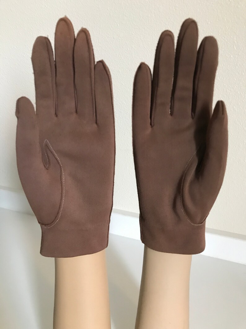 Vintage Van Raalte Cotton Nylon Knit Brown Ladies Driving One Size Pin Up Fashion Gloves Costume