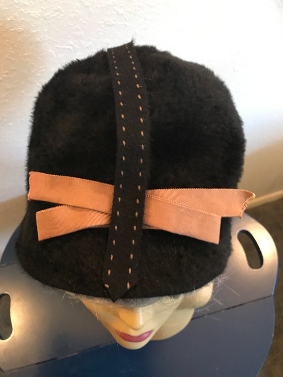 Vintage 60’s Betmar Mystere Black Imported Fur Cloche Hat W Crosgrain Bow Betmar New York Women main image 4