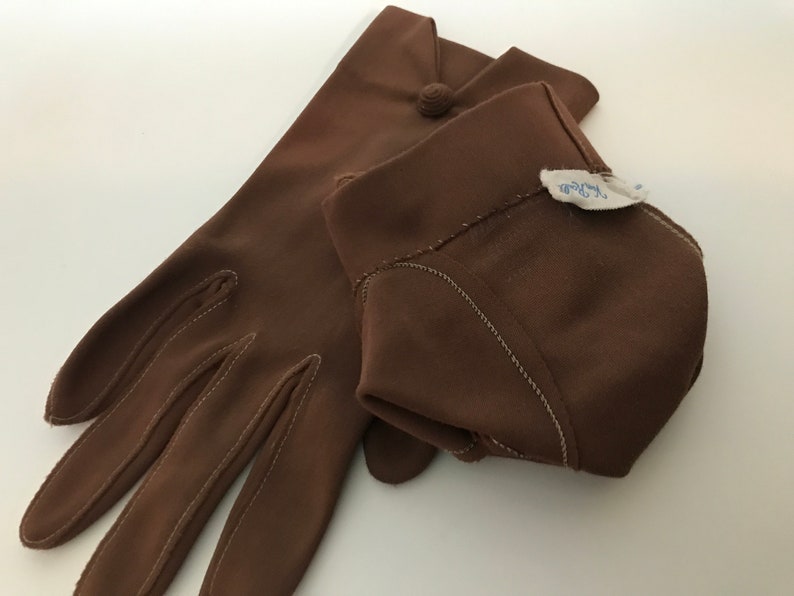 Vintage Van Raalte Cotton Nylon Knit Brown Ladies Driving One Size Pin Up Fashion Gloves Costume