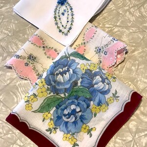 Vintage 40s/50s Hankies, Red White Pink, 5 Piece Lot #10