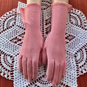 Pleasing Pepto Pink! 1940’s Pepto Pink Rayon Ladies Mid Fore Arm Length, Costume, Prom, Pinup Gloves - Size 6 1/2