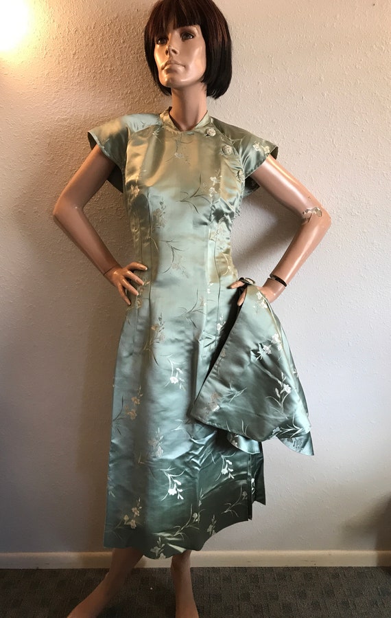 Jade Elegance! Vintage Cheongsam Jade Green Dress 