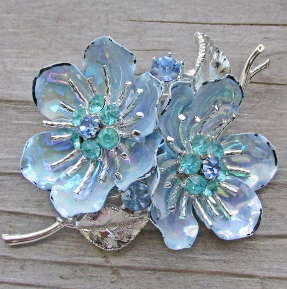 Rhinestone Sunflower Brooch and Earring Coro Jewelry Set