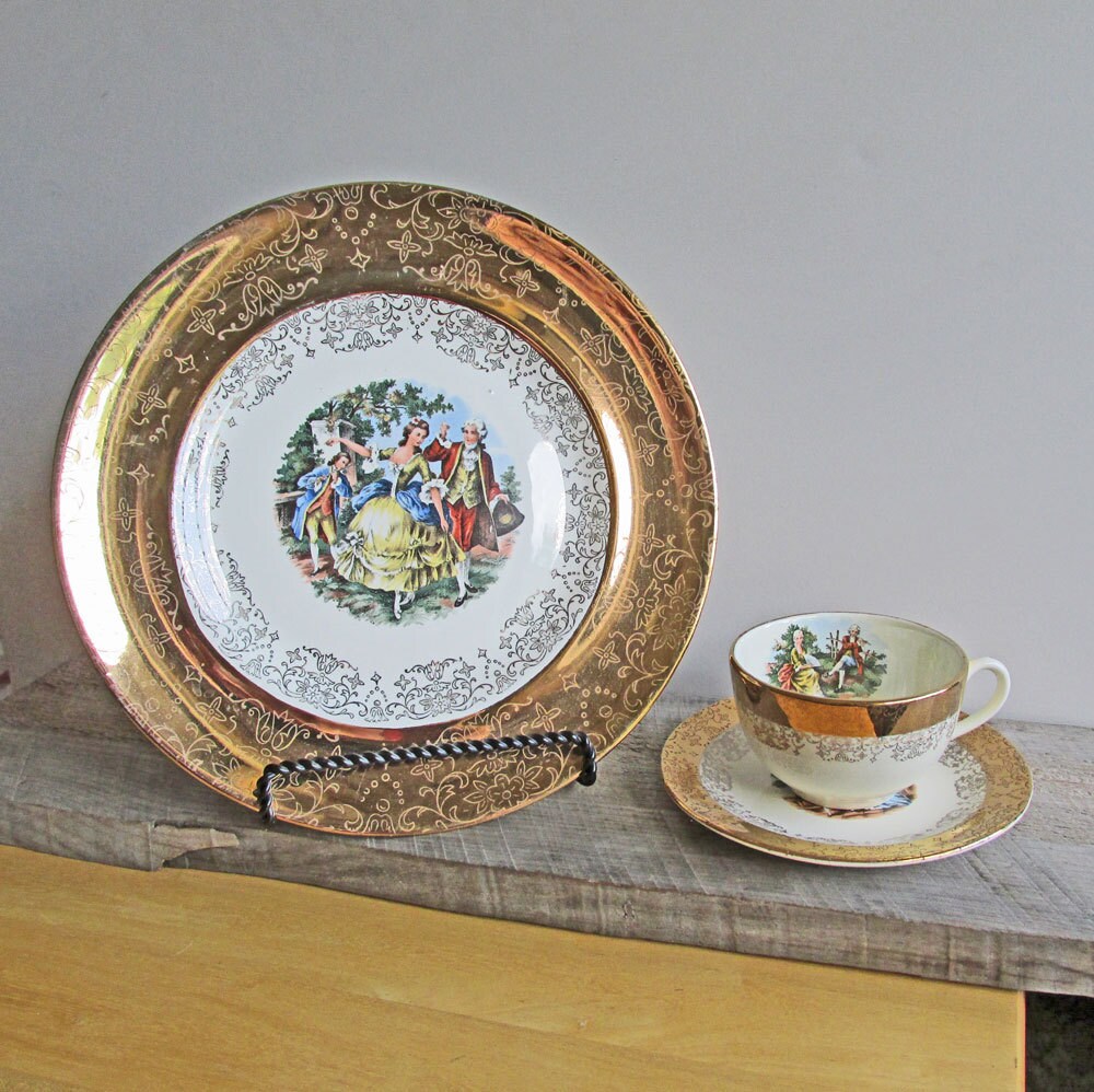 Vintage Crestogold Plate Tea Cup and Saucer, Warranted 22 K Gold by